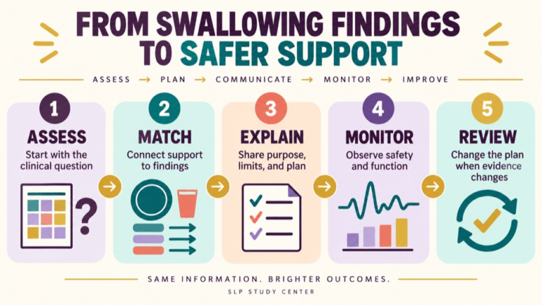 Safe swallowing strategies infographic showing context, evidence, and proportionate next steps