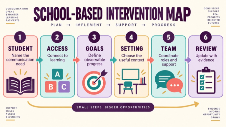 School based intervention concept map showing the core domains and clinical questions