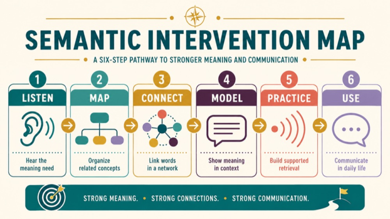 Semantic intervention concept map showing the core domains and clinical questions