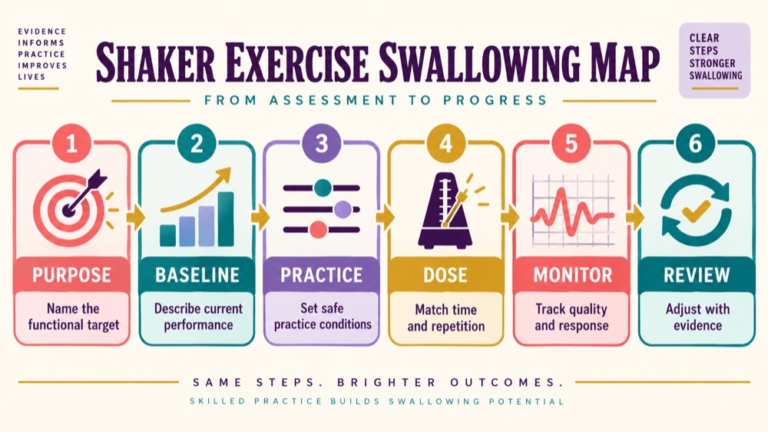 Shaker exercise swallowing concept map showing the core domains and clinical questions