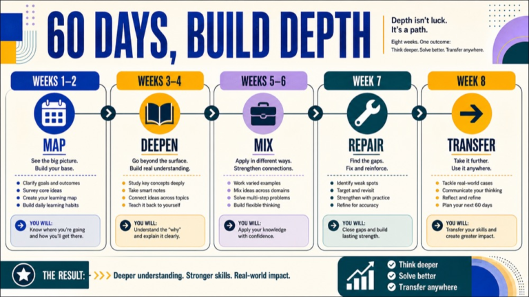 slp praxis 60 day study plan infographic showing 60 days, build depth