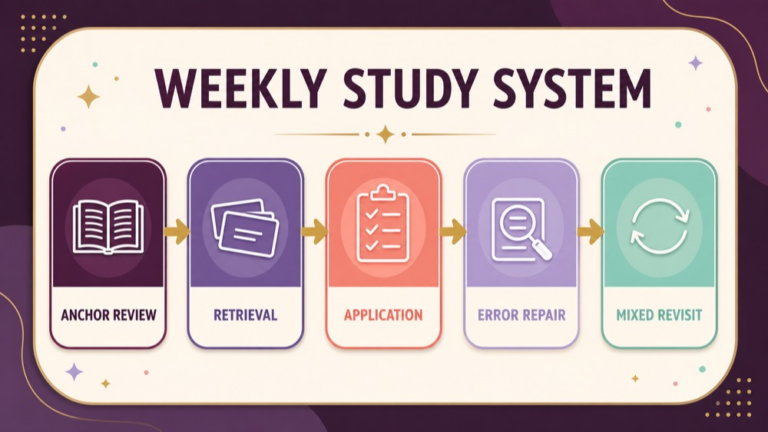 SLP Praxis weekly study system with anchor review retrieval practice error repair and cumulative revisit