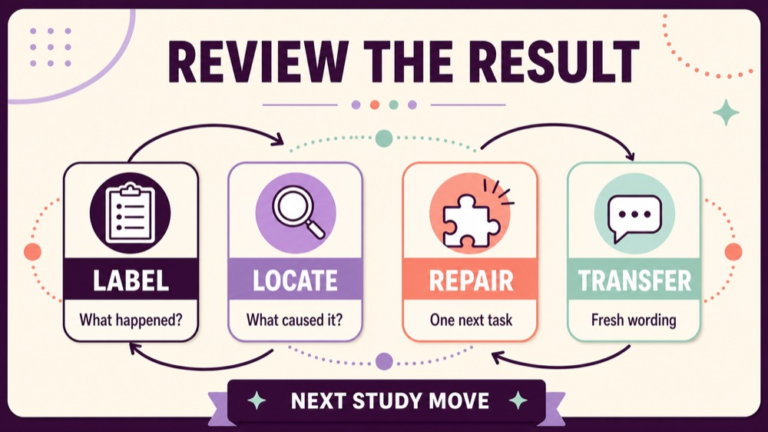SLP Praxis practice exam score review loop from result labels to targeted repair and transfer