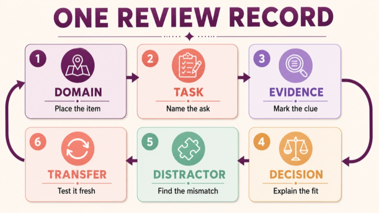 SLP Praxis practice questions by domain review loop from lane to evidence sequence and transfer
