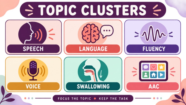 SLP Praxis practice questions by topic study map for speech language fluency swallowing and AAC