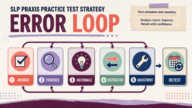 SLP Praxis practice test strategy error loop from practice result to targeted adjustment