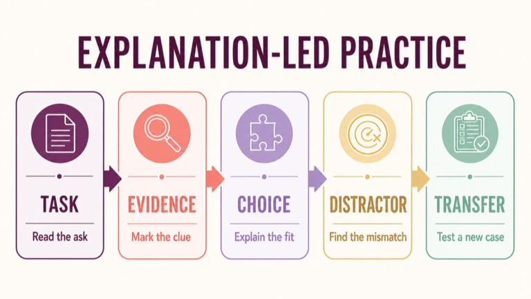 SLP Praxis practice test with explanations study setup for task evidence options and rationale