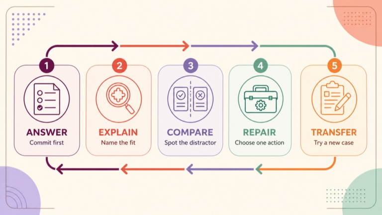SLP Praxis question bank review loop from answer to rationale repair and transfer