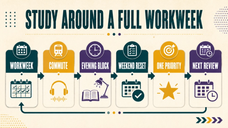 slp praxis study plan while working full time infographic showing study around a full workweek