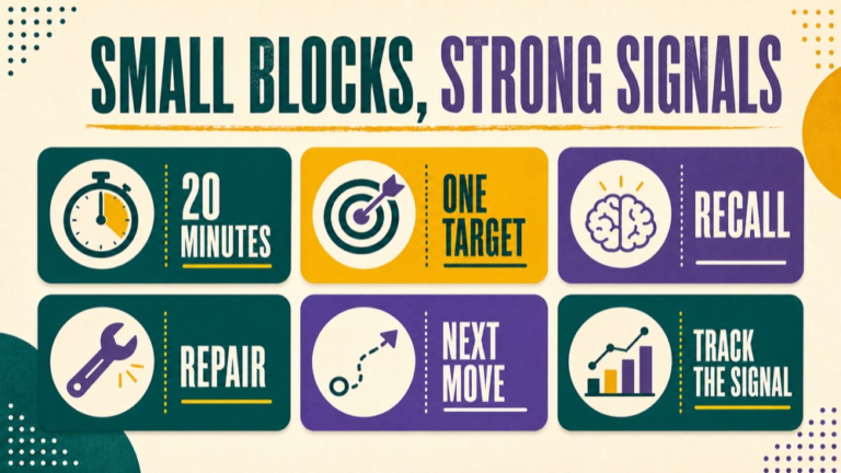 slp praxis study plan while working full time infographic showing small blocks, strong signals