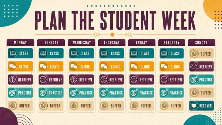 slp praxis study schedule for students infographic showing coursework to retrieval