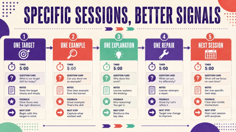 slp praxis tutoring infographic showing question, feedback, next step