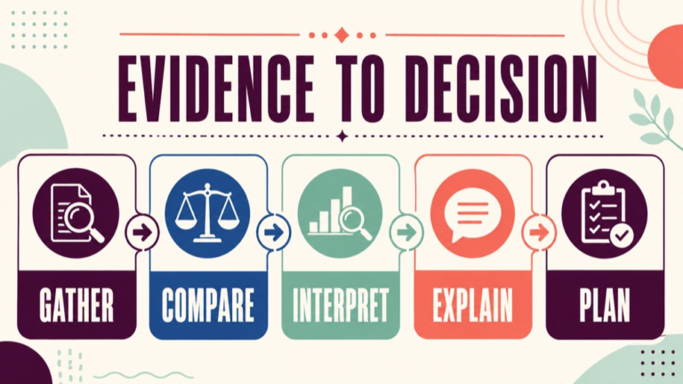 Speech language diagnosis infographic showing the path from assessment evidence to a defensible communication profile