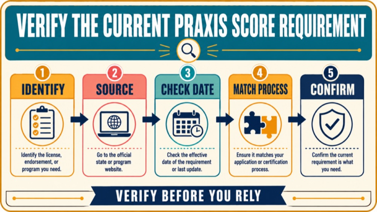speech language pathology praxis passing score infographic showing verify the current praxis score requirement
