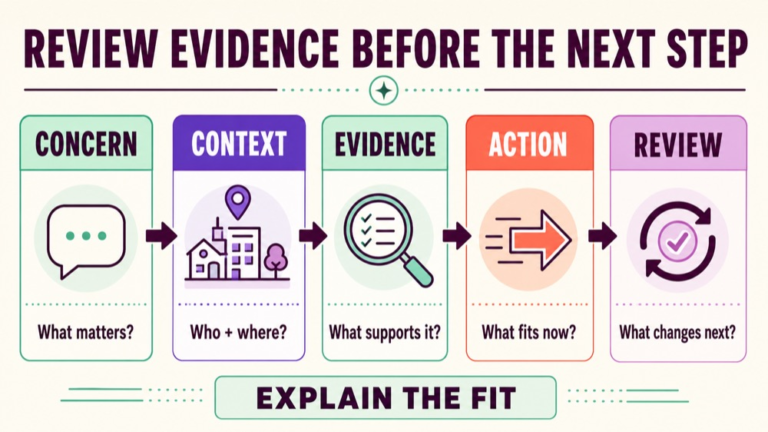 Speech pathology clinical reasoning questions review board comparing concern person evidence action and follow-up