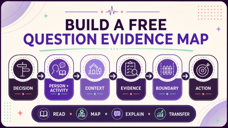 Speech pathology Praxis free questions infographic showing a six-node evidence map for a 5331 study item