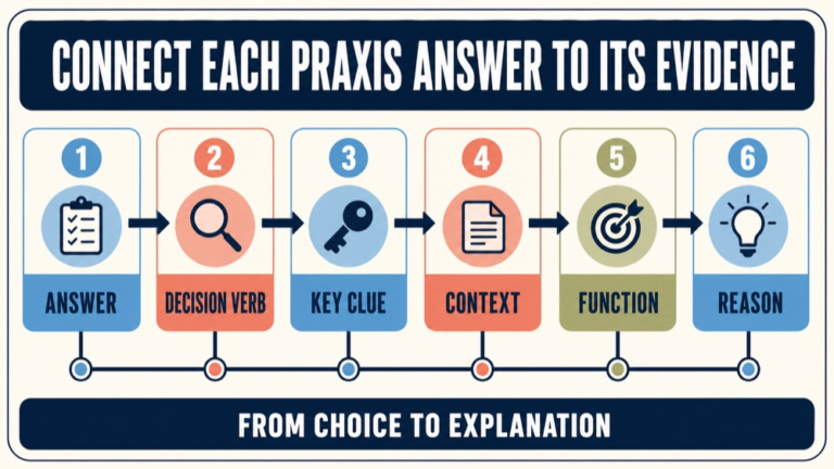 speech pathology praxis questions and answers infographic showing connect each praxis answer to its evidence