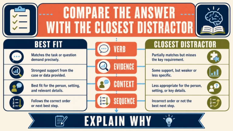 speech pathology praxis questions and answers infographic showing compare the answer with the closest distractor