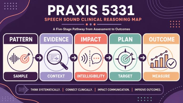Speech sound disorders Praxis practice questions showing a pattern to plan clinical reasoning map