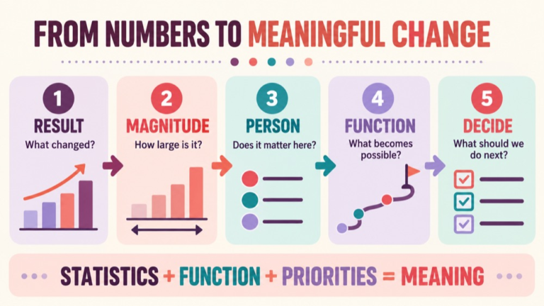 Statistical vs clinical significance infographic showing context, evidence, and proportionate next steps