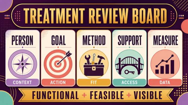 Treatment planning Praxis questions showing a person goal method support measure review board