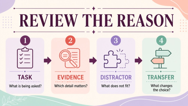 Untimed SLP Praxis practice test review path from question task to evidence distractor and next action