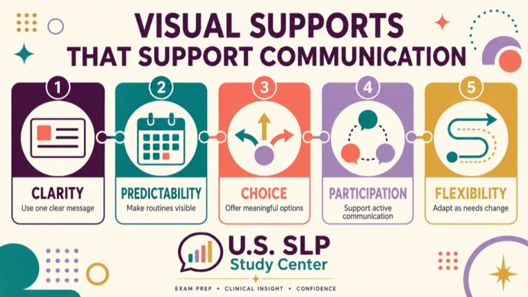 Visual supports communication infographic showing context, evidence, and proportionate next steps