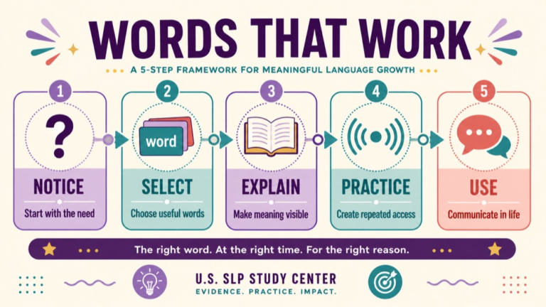 Vocabulary intervention infographic showing context, evidence, and proportionate next steps