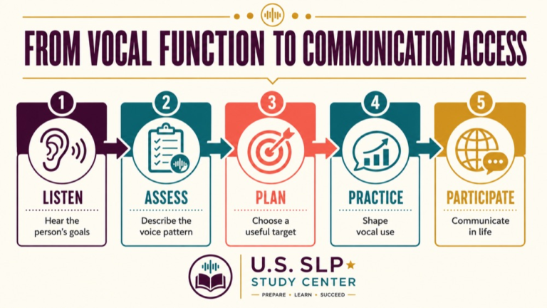 Voice disorder treatment infographic showing context, evidence, and proportionate next steps