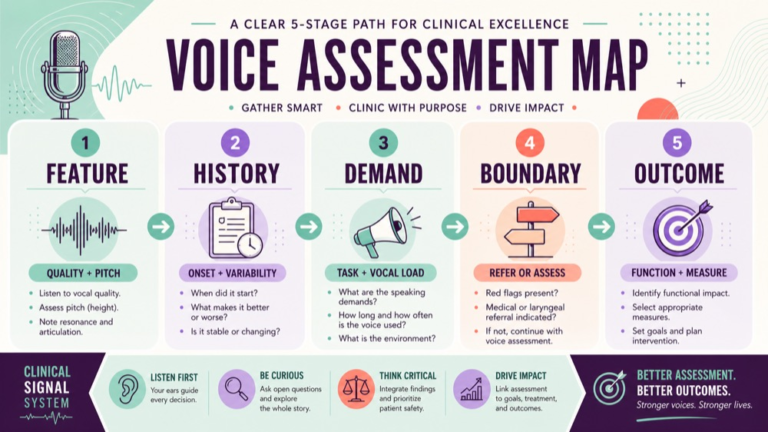 Voice disorders Praxis practice questions showing a voice assessment evidence to plan map