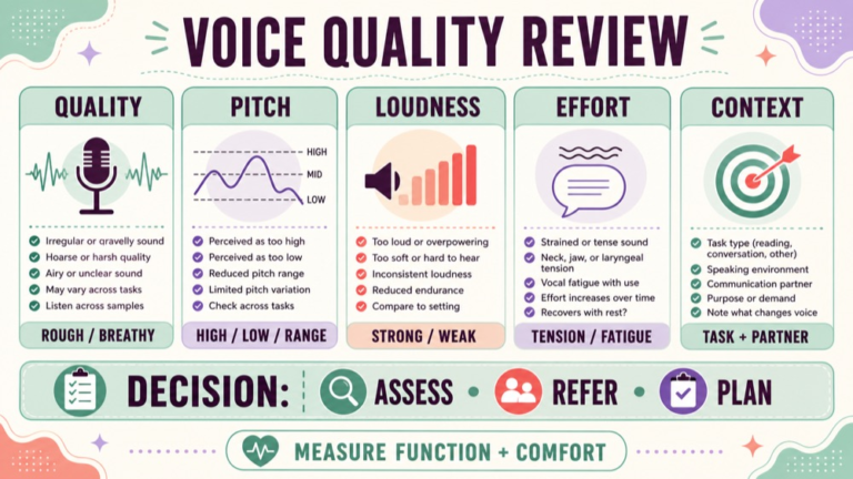 Voice disorders Praxis practice questions showing a voice quality assessment review board