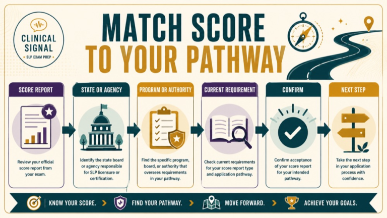what score do you need to pass slp praxis infographic showing match score to your pathway