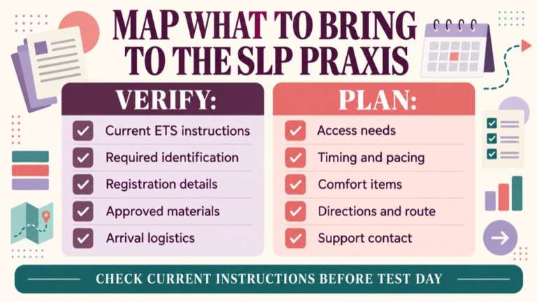 What to bring to slp praxis concept map showing the core domains and clinical questions