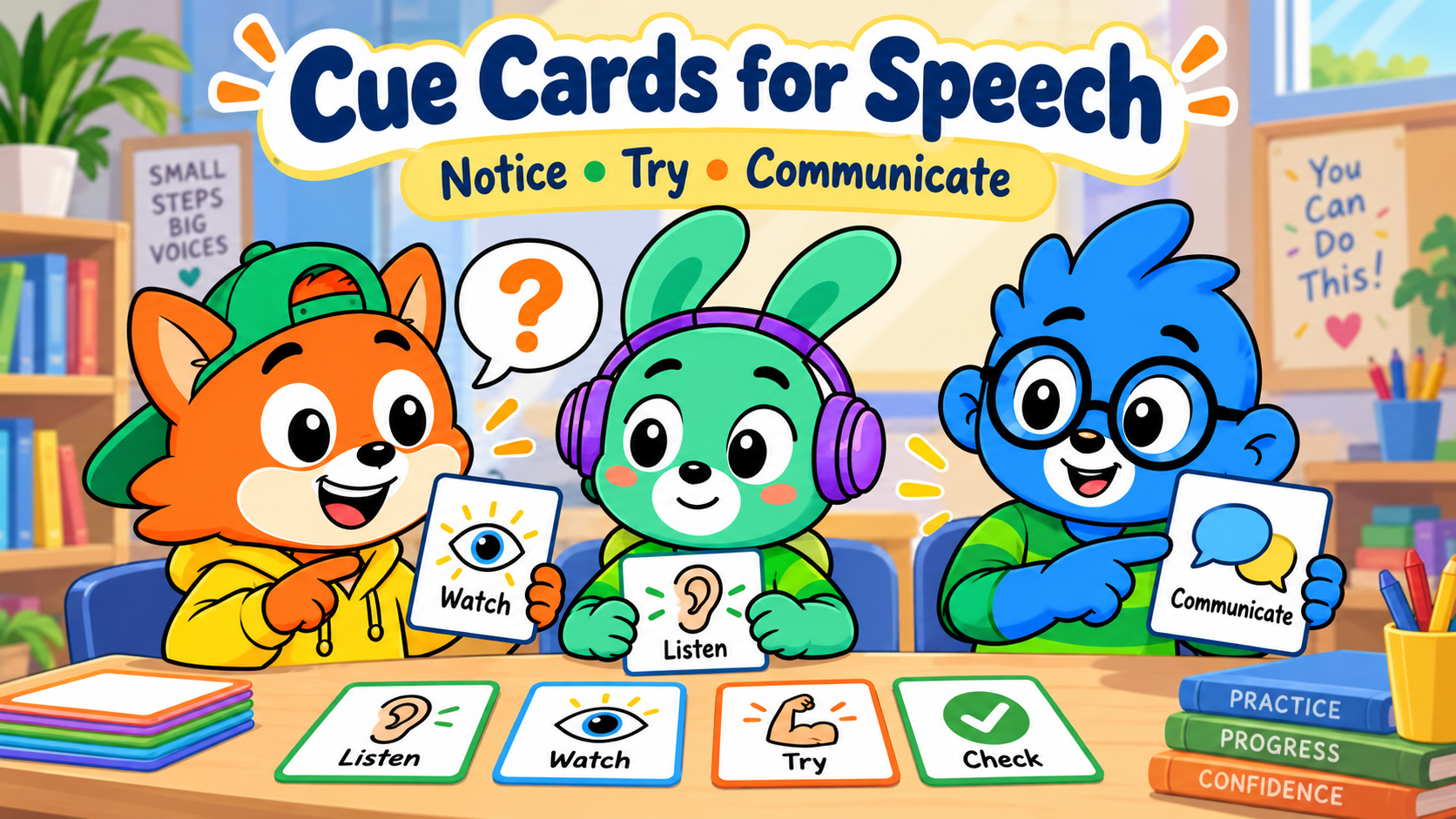 PIP, LUMA, and TAVI using cue cards for speech practice