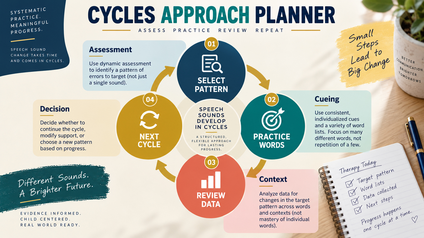 A cycles approach speech therapy planning infographic