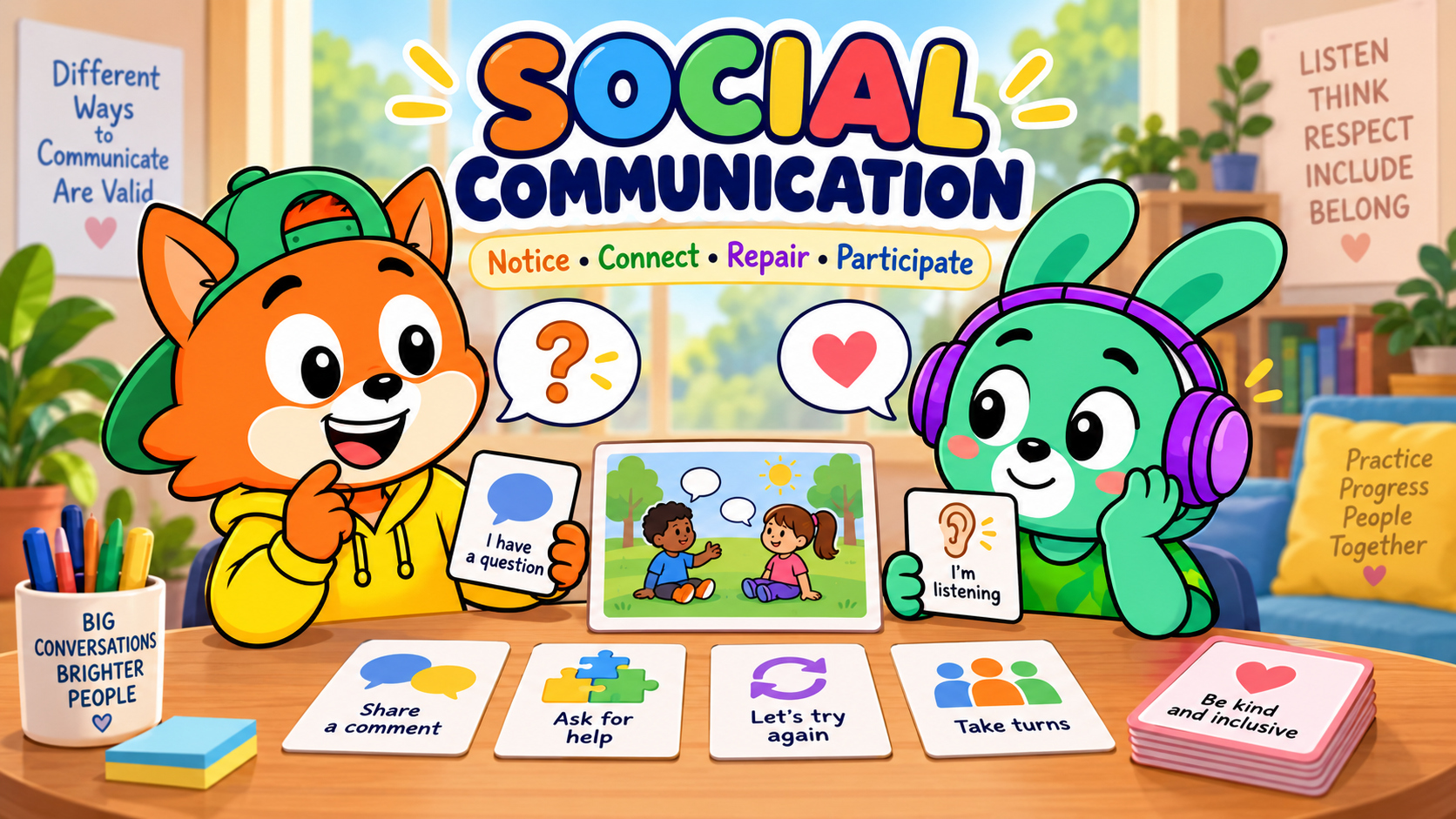PIP and LUMA practice social communication through noticing, connecting, and repair